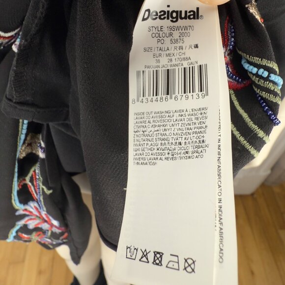 DESIGUAL Sandy Long Floral Embroidered Boho Black Midi Vest Dress sz 38 - Picture 13 of 15